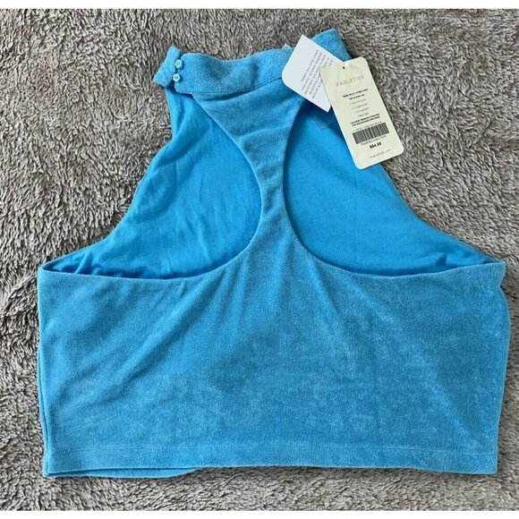 Fabletics Built-In Bra Tank Women Size XXL Mock Light Blue Terrycloth Gym New - Picture 7 of 12